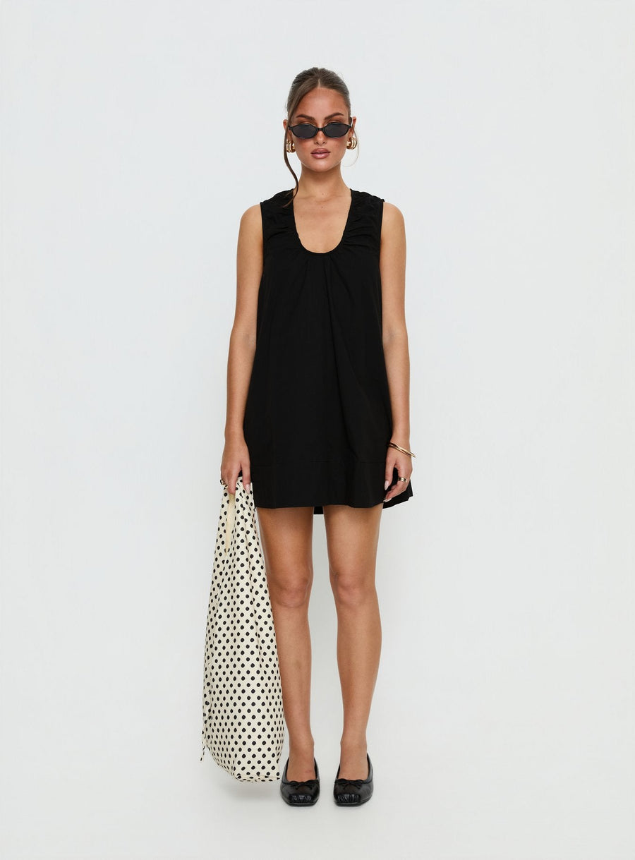 Eberta Ruched Baby Doll Mini Dress Black · photo 7