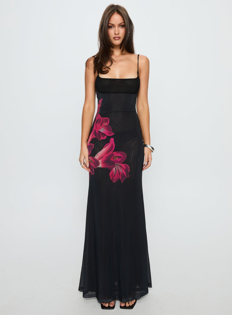 Fiadora Mesh Maxi Dress Black Floral · photo 7