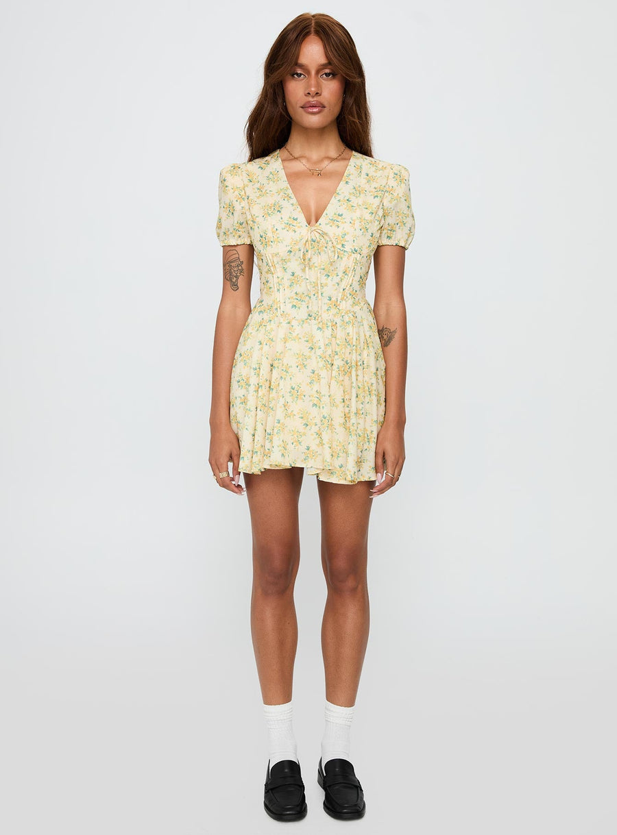 Ethelyn Mini Dress Yellow Floral · photo 7
