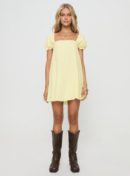 Beyond Linen Blend Mini Dress Yellow