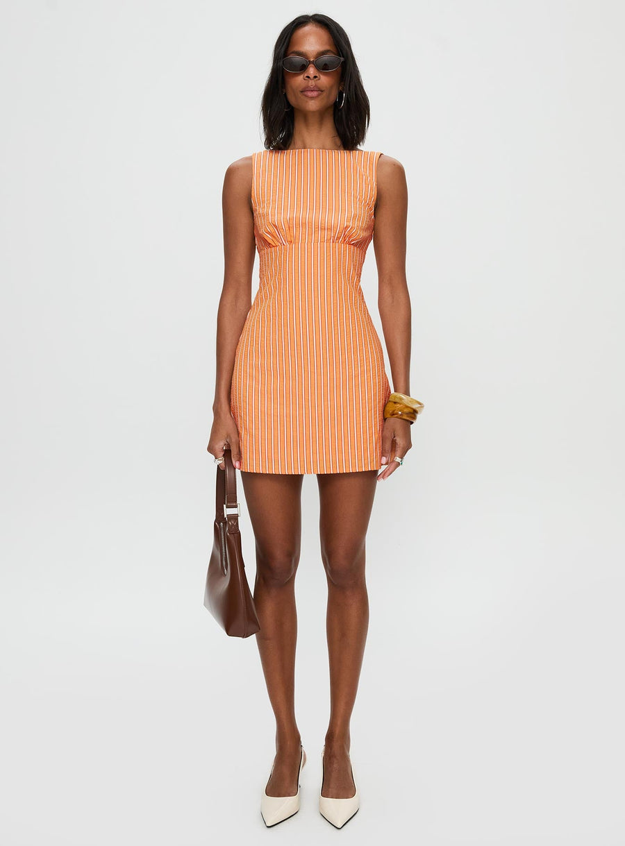 Ellesandra Boat Neck Mini Dress Orange Stripe · photo 7