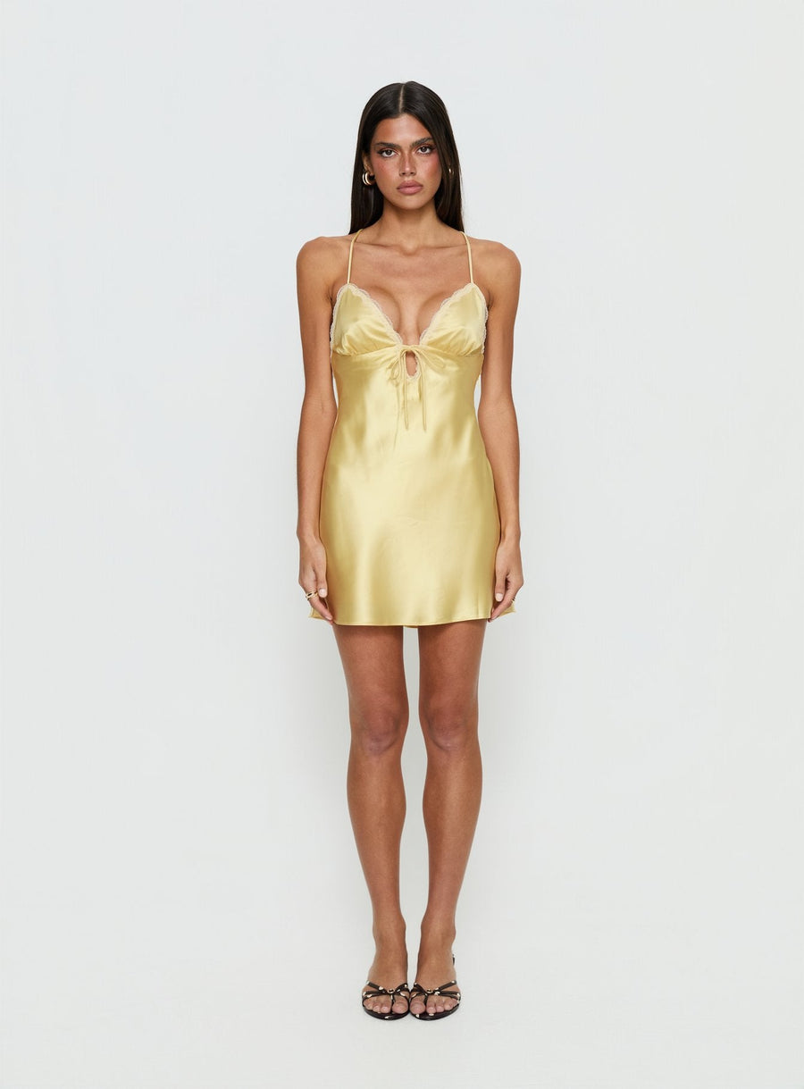 Jasminda Lace Trim Mini Dress Yellow · photo 6