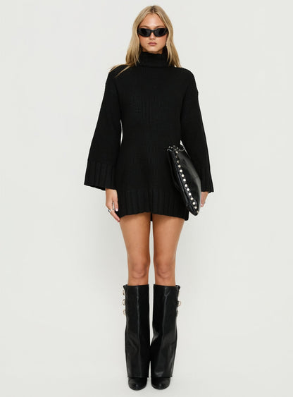 Tarin Long Sleeve Knit Mini Dress Black
