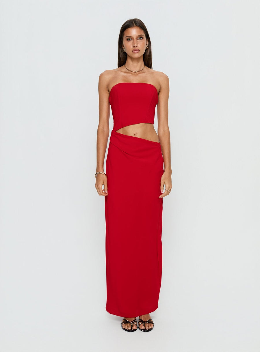 Jasira Strapless Drape Maxi Dress Bold Red · photo 7