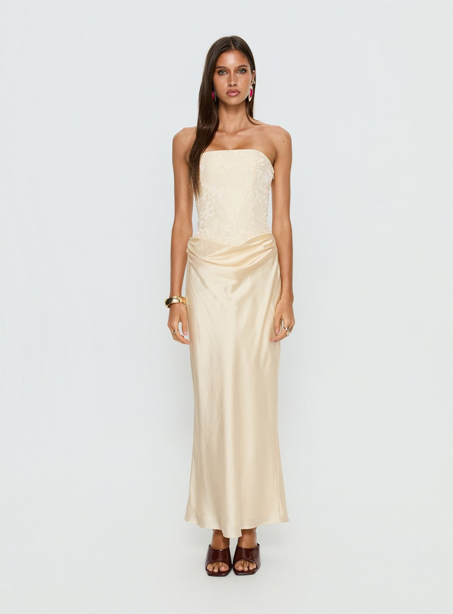 Jenevieve Strapless Drape Maxi Dress Lemon · photo 8
