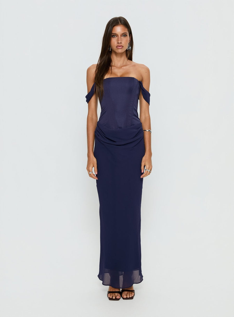 Joslyne Off Shoulder Corset Maxi Dress Navy · photo 7