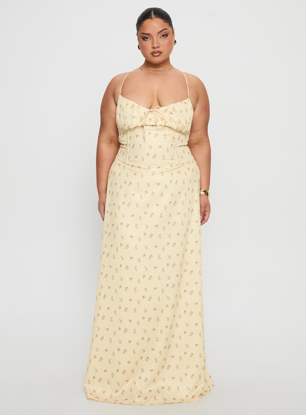 Members Only Maxi Dress Yellow Floral Curve