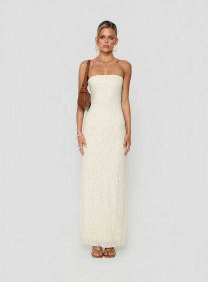 Annarosa Strapless Lace Maxi Dress Cream