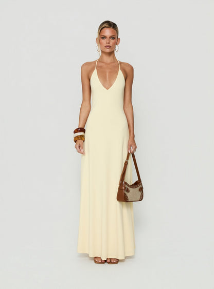 Palmas Halter Maxi Dress Butter Yellow