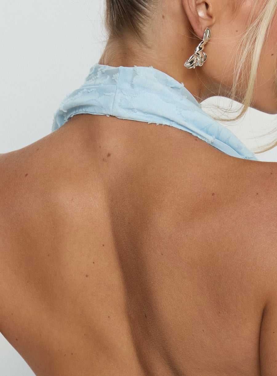 Invisible String Cowl Plunge Backless Maxi Dress Light Blue · photo 7