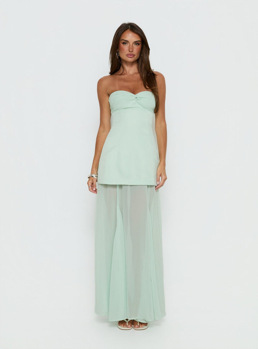 Flashy Sheer Chiffon Strapless Maxi Dress Green · photo 7