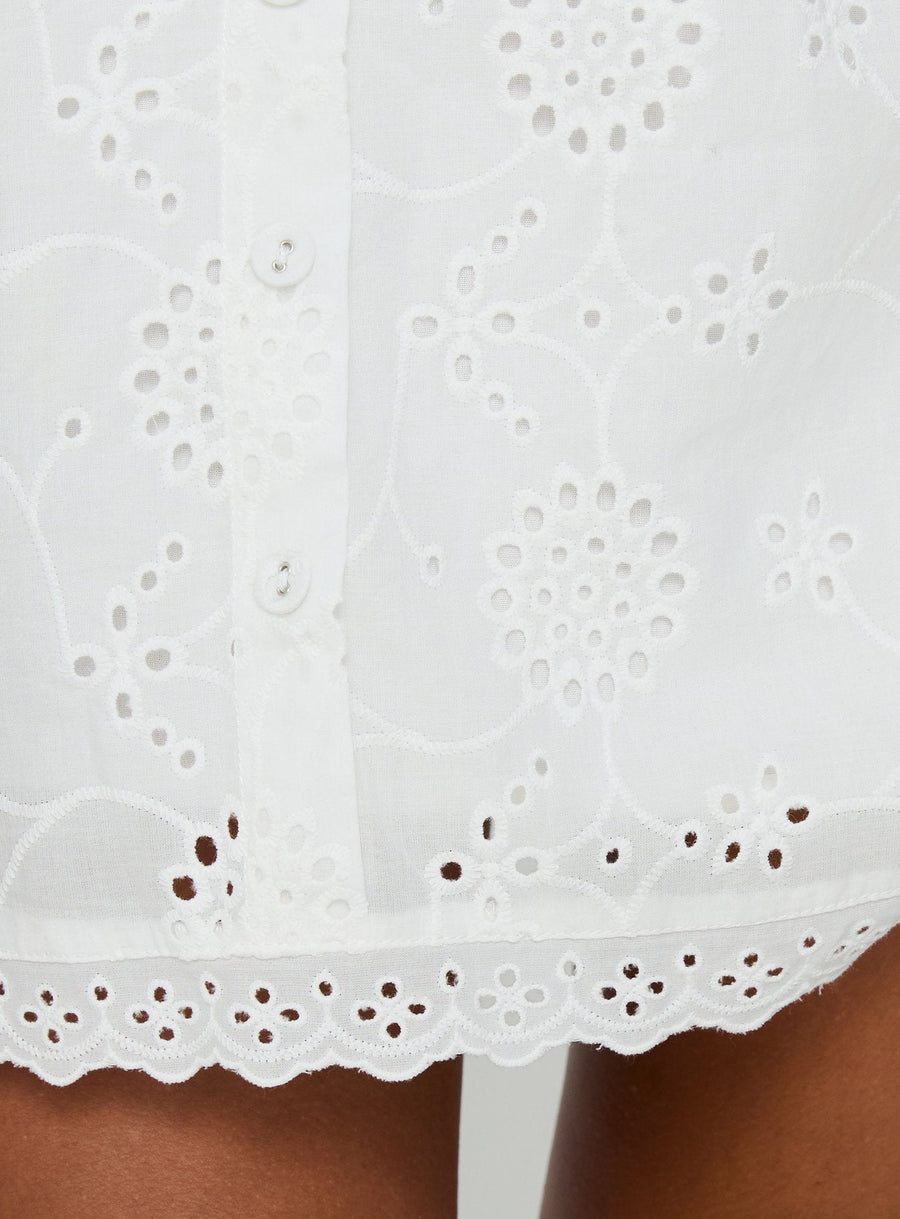 Gabbey Anglaise V Neck Mini Dress White · photo 7