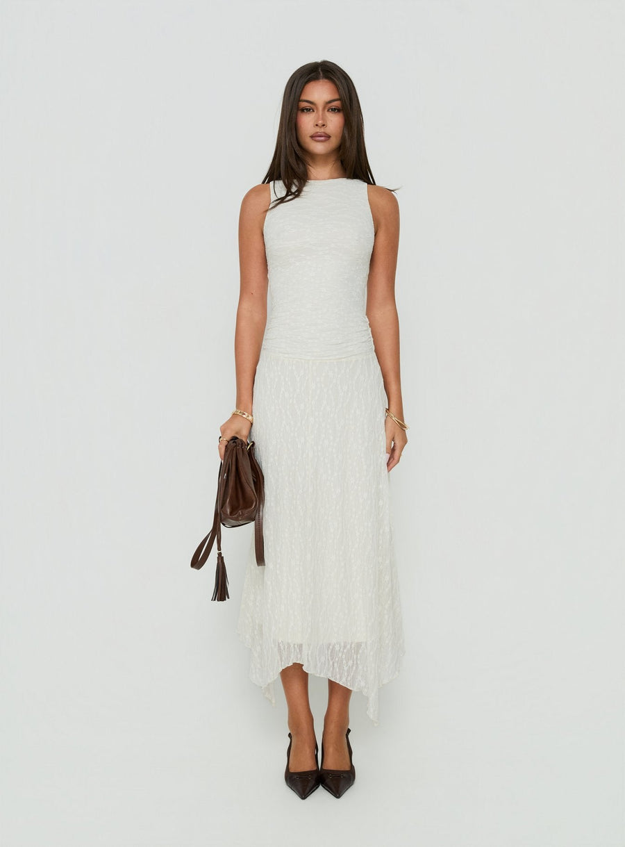 Enzina Lace Hanky Hem Maxi Dress Cream · photo 7