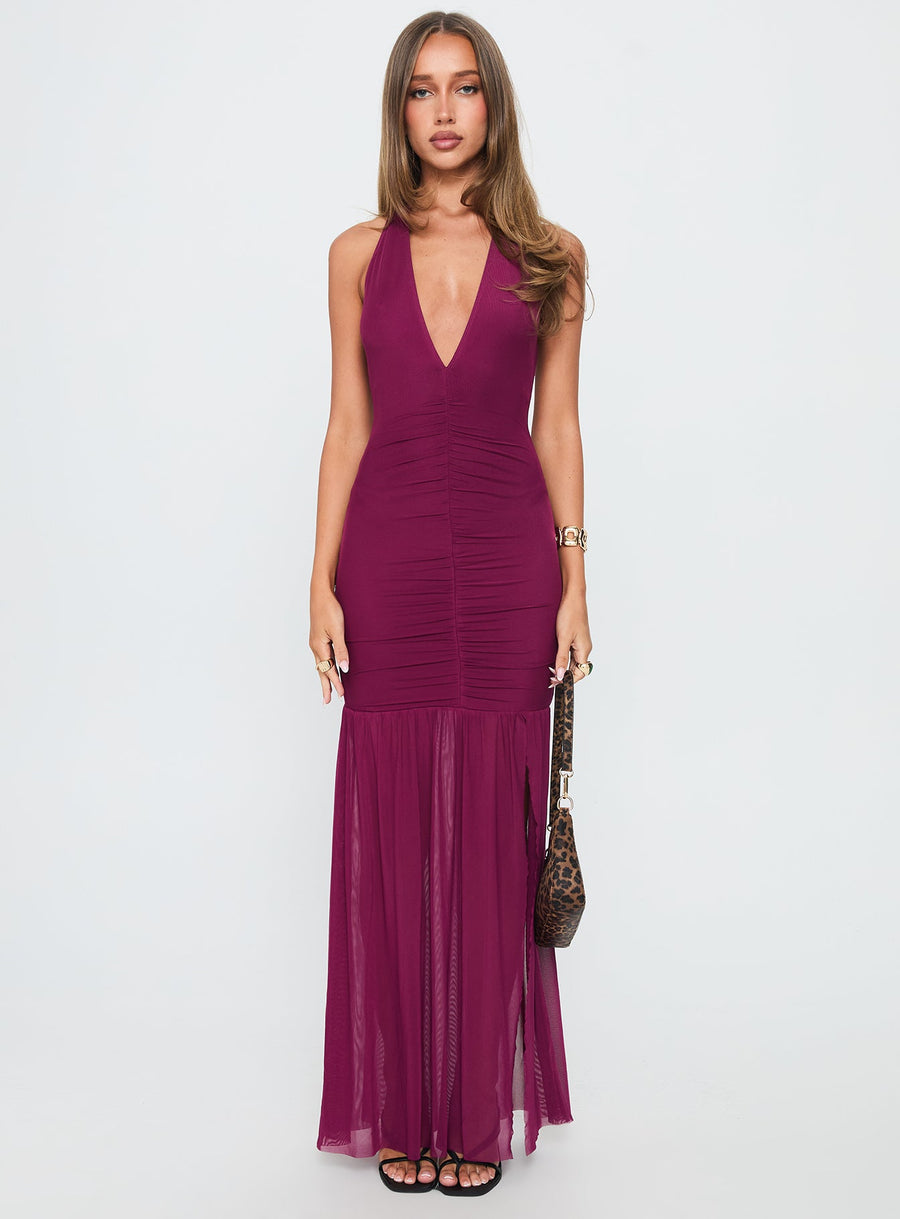 Jailyne Halter Plunge Maxi Dress Plum · photo 6