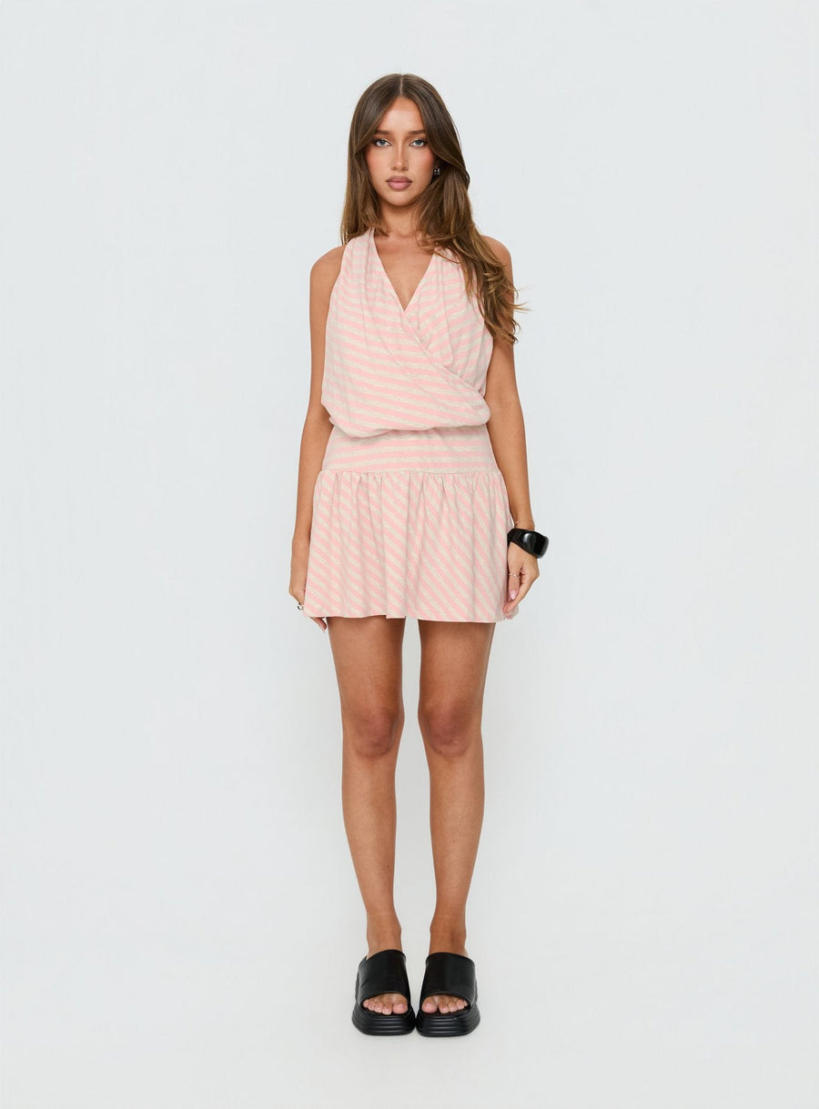 Joelie Halter Draped Mini Dress Pink / Grey Stripe · photo 7