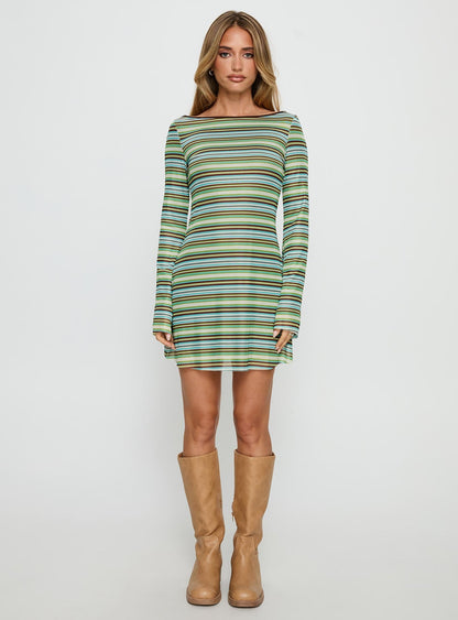 Lukea Long Sleeve Mini Dress Green Stripe