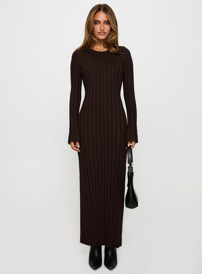 Vespa Long Sleeve Maxi Dress Brown