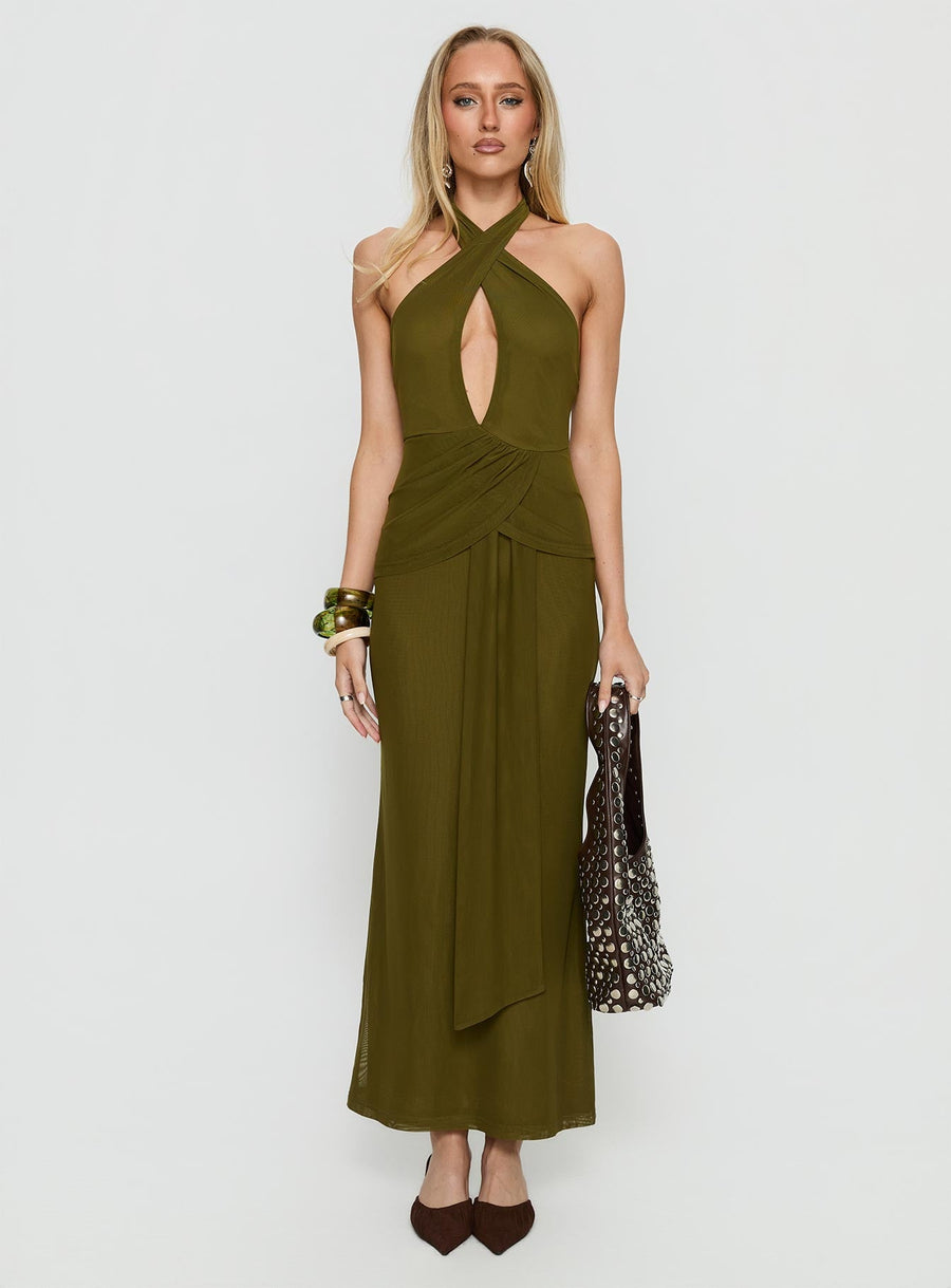 Feliza Keyhole Halter Maxi Dress Olive · photo 7