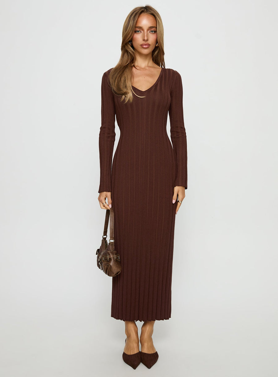 Gratuita Long Sleeve Rib Maxi Dress Chocolate · photo 6