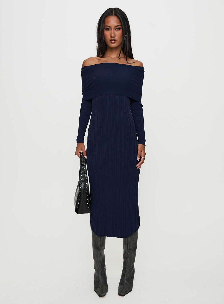 Flisse Long Sleeve Rib Maxi Dress Navy · photo 6