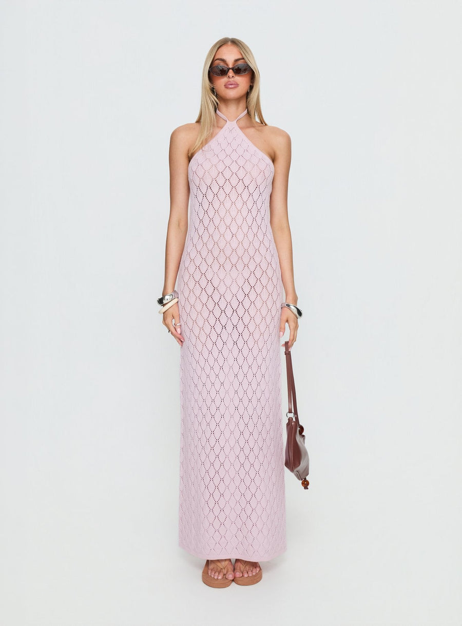 Jorda Halter Crochet Maxi Dress Pink · photo 6