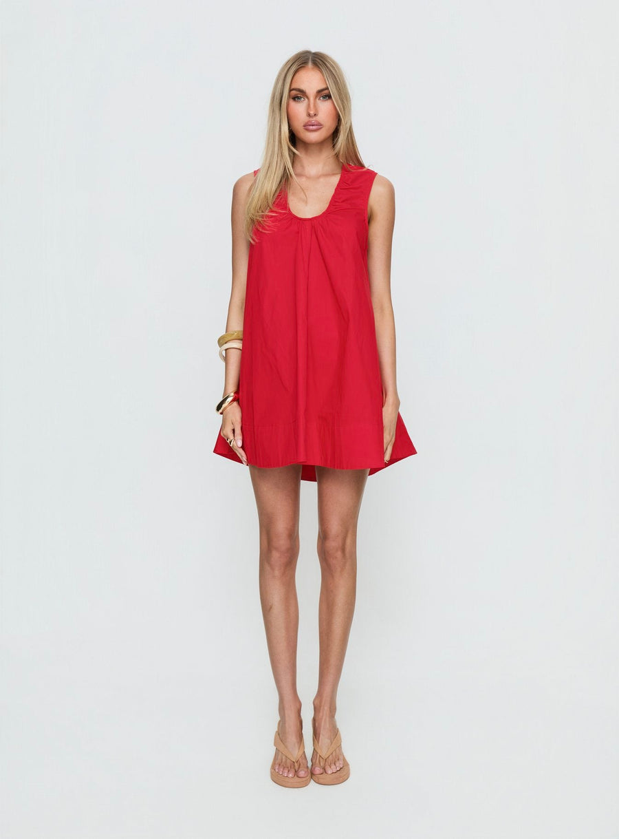 Eberta Ruched Baby Doll Mini Dress Red · photo 7