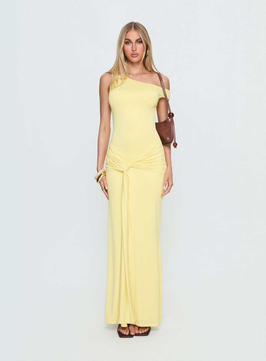 Get Lucky Drape One Shoulder Maxi Dress Lemon Yellow · photo 6