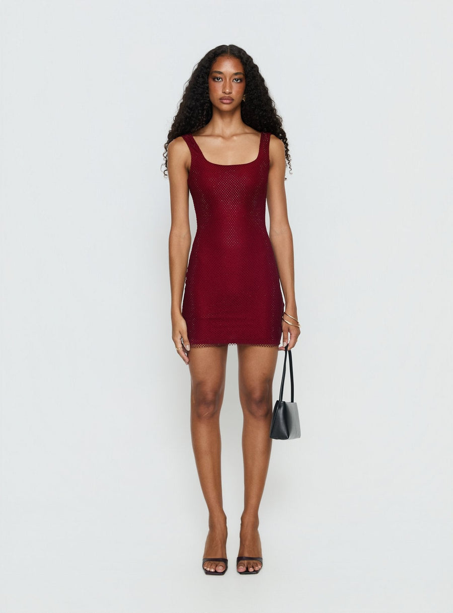 Epiphanies Net Mini Dress Burgundy · photo 7