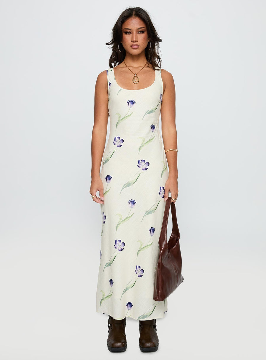Jessabelle Linen Blend Midi Dress Cream Floral · photo 7