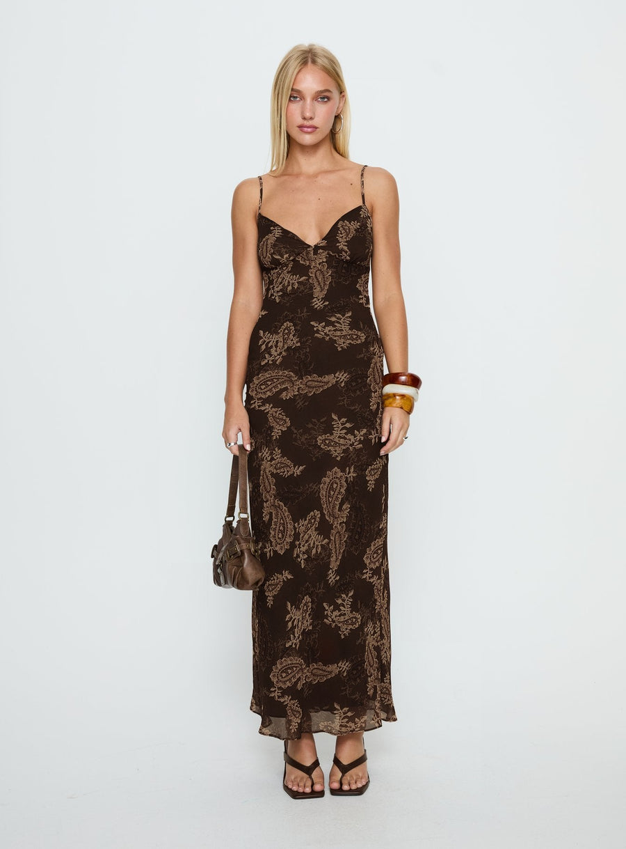 Jemimah V Neck Maxi Dress Brown Paisley · photo 6