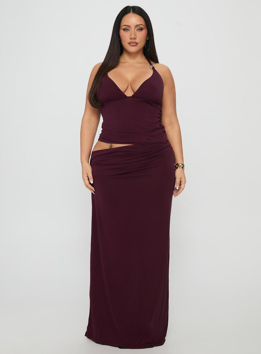 Imeraldia Hardware Halter Maxi Dress Currant Curve · photo 6