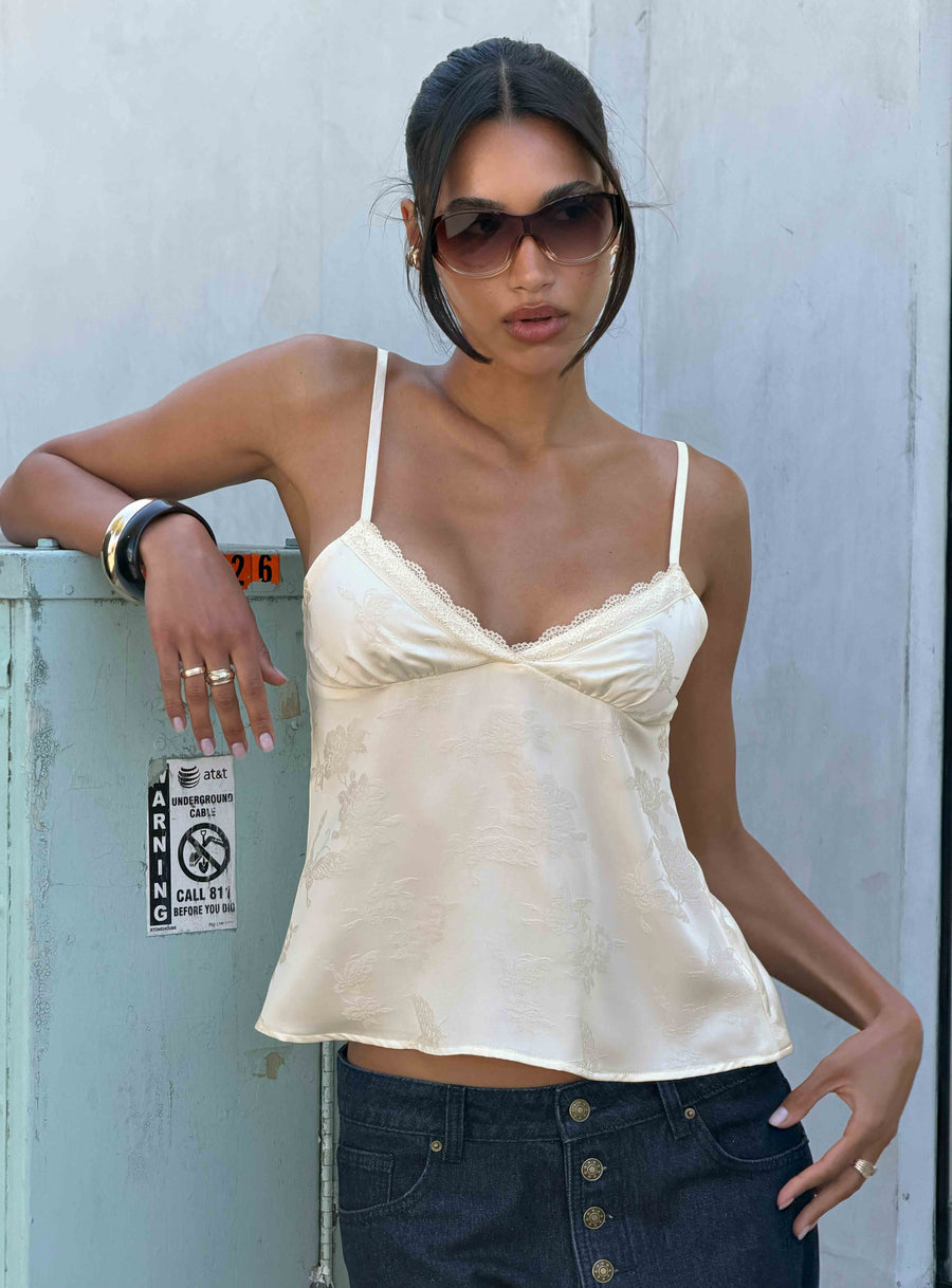 Had Me At Hello Lace Trim Floral Detail Top Cream · photo 9