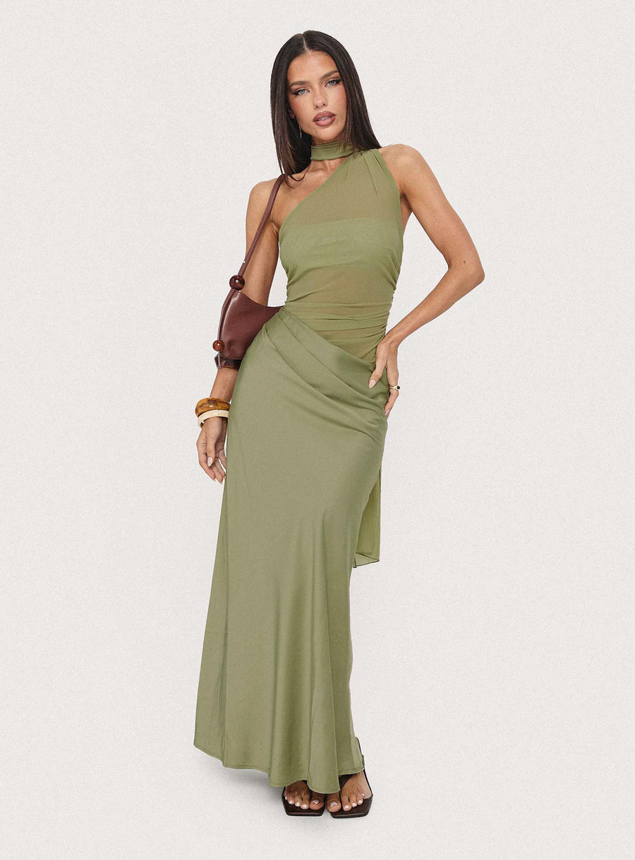 Indiara Halter Mesh Maxi Dress Green · photo 1