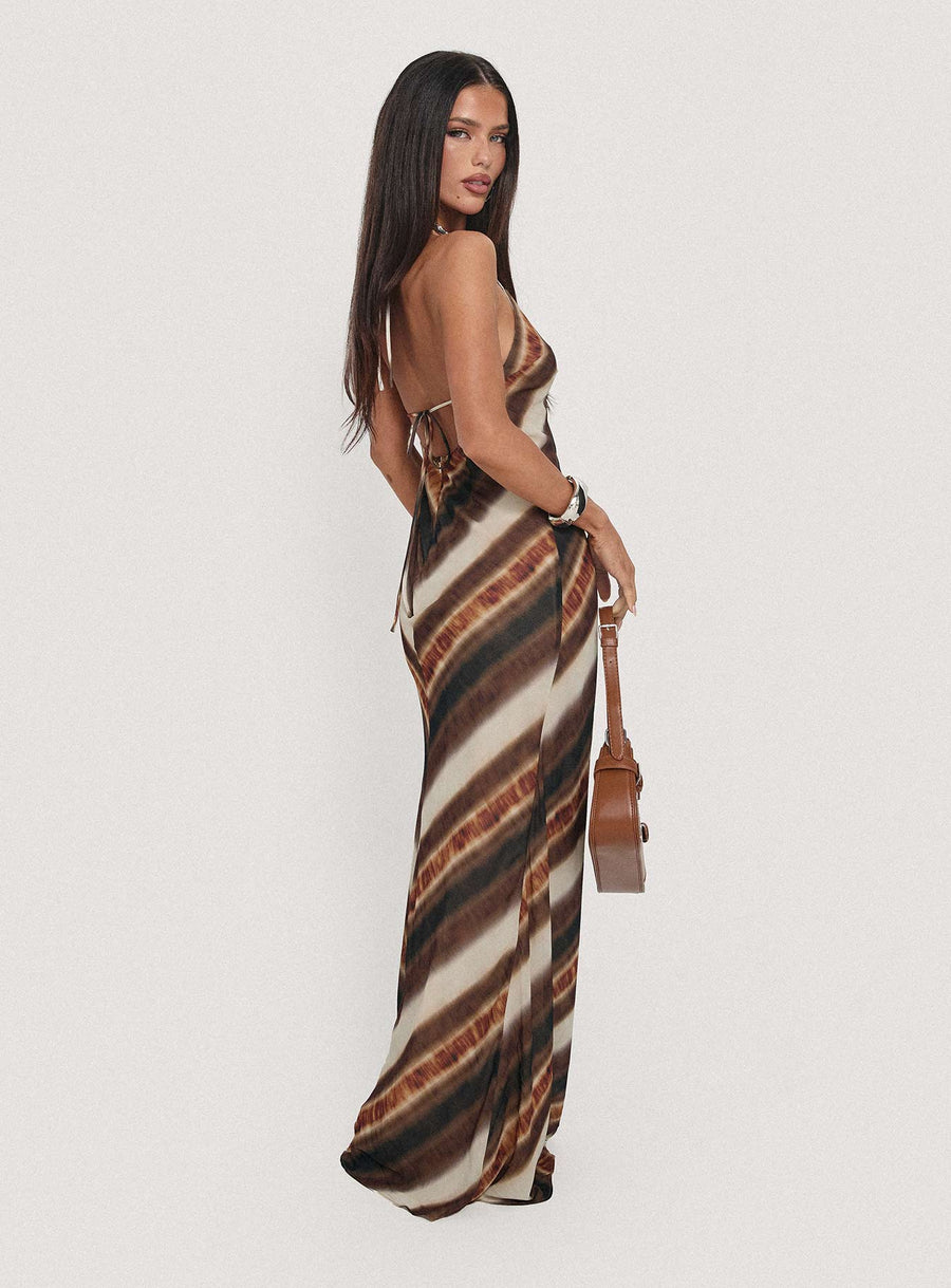 Esmira Halter Maxi Dress Brown Stripe · photo 9