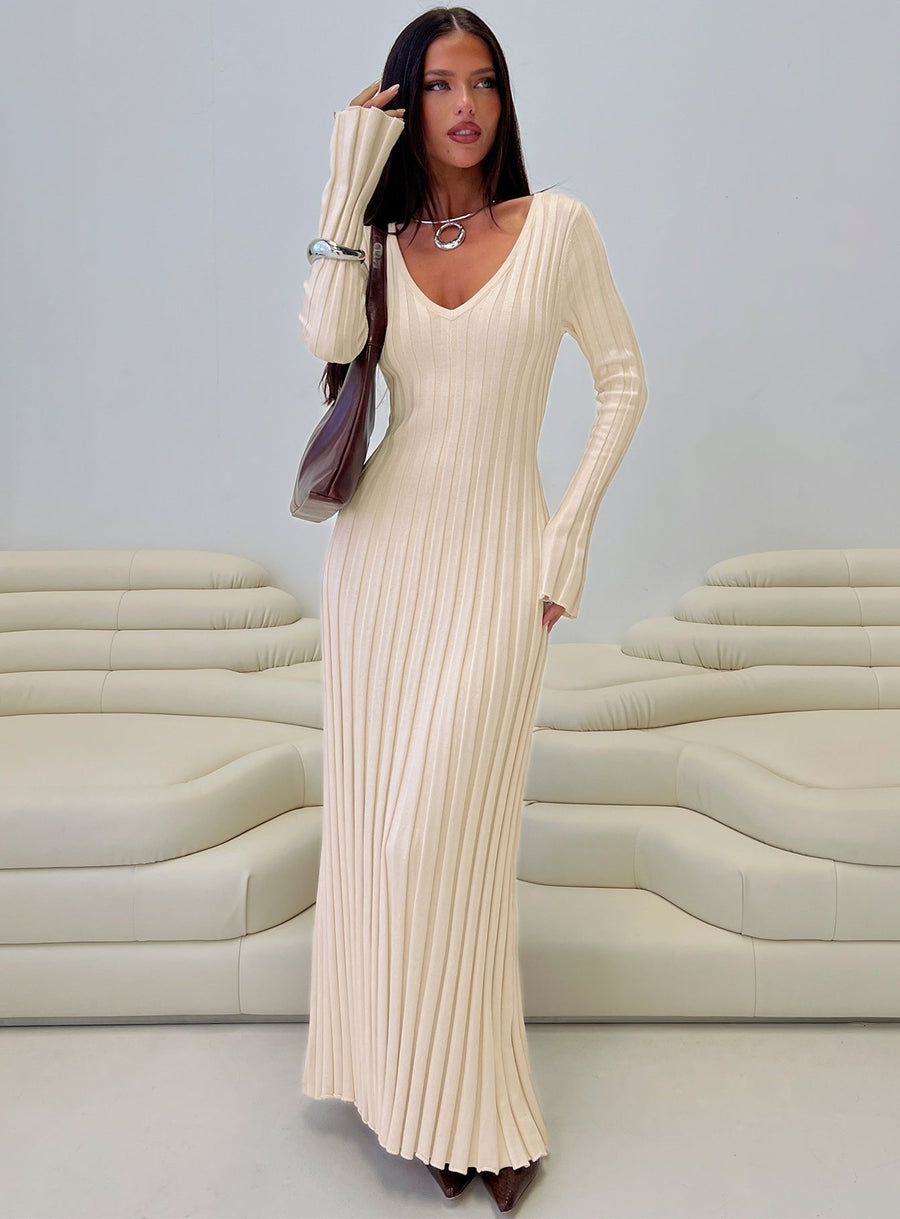 Gratuita Long Sleeve Rib Maxi Dress Cream · photo 8