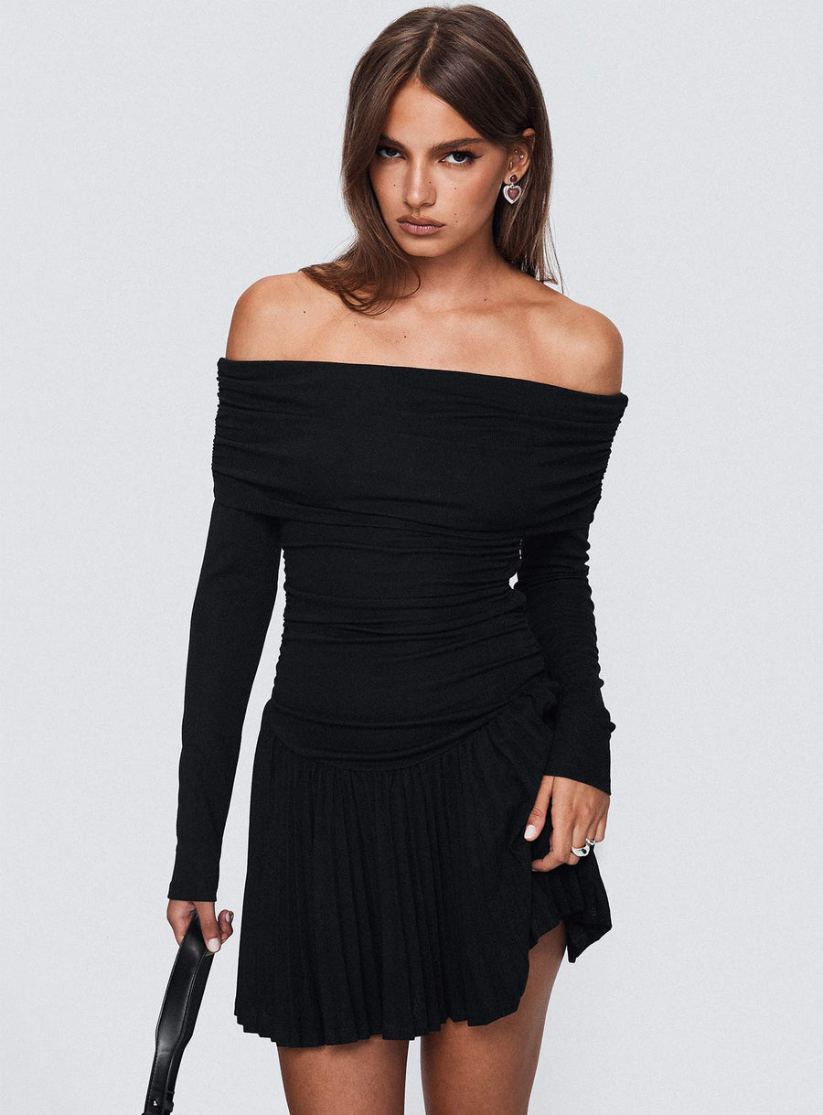 Field Of Dreams Long Sleeve Mini Dress Onyx · photo 8