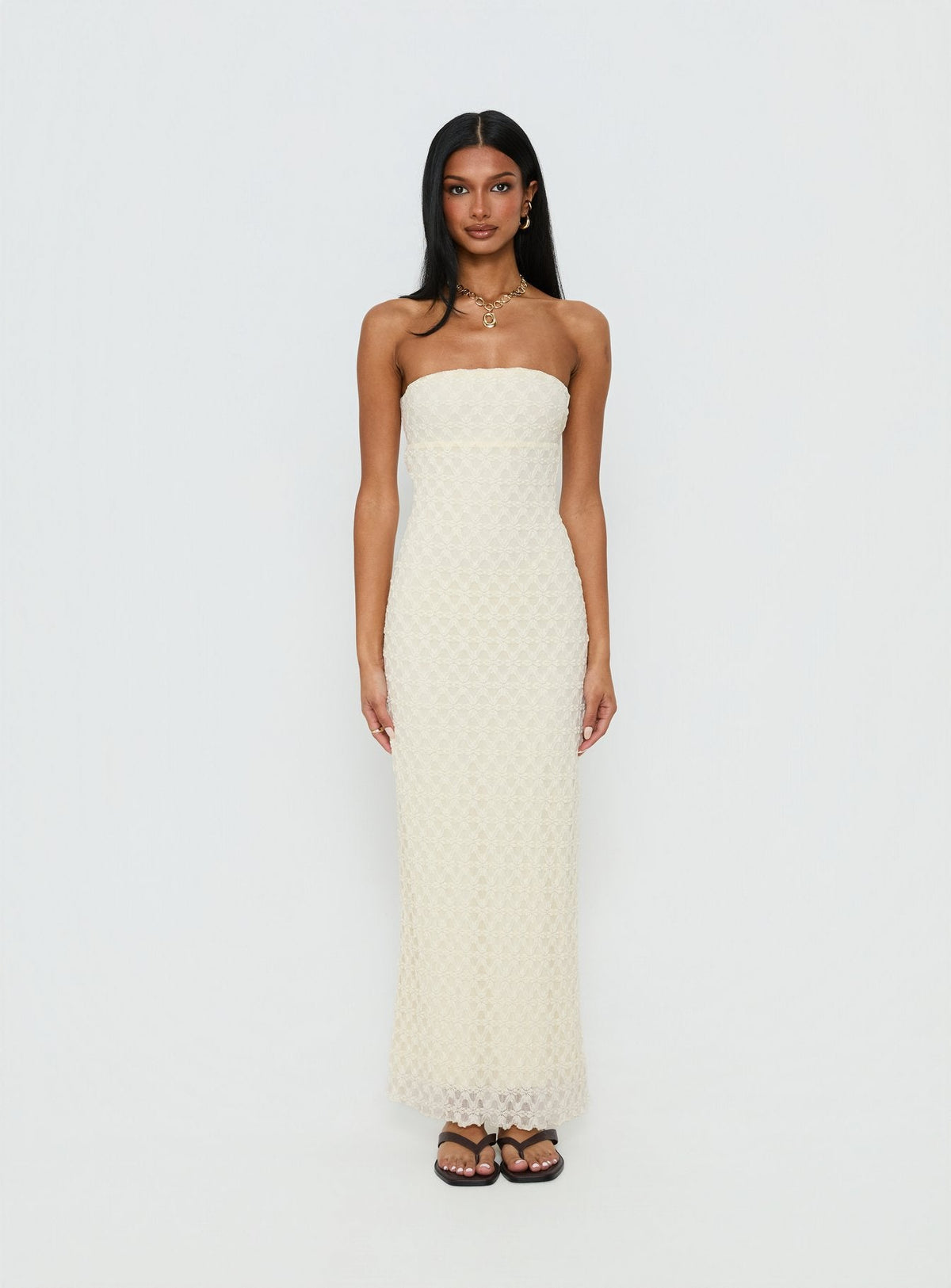Aryela Strapless Textured Maxi Dress Cream