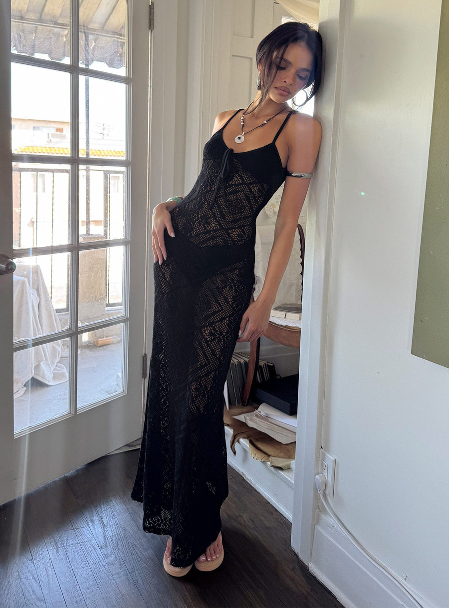 Eminent Crochet Low Back Maxi Dress Black · photo 10