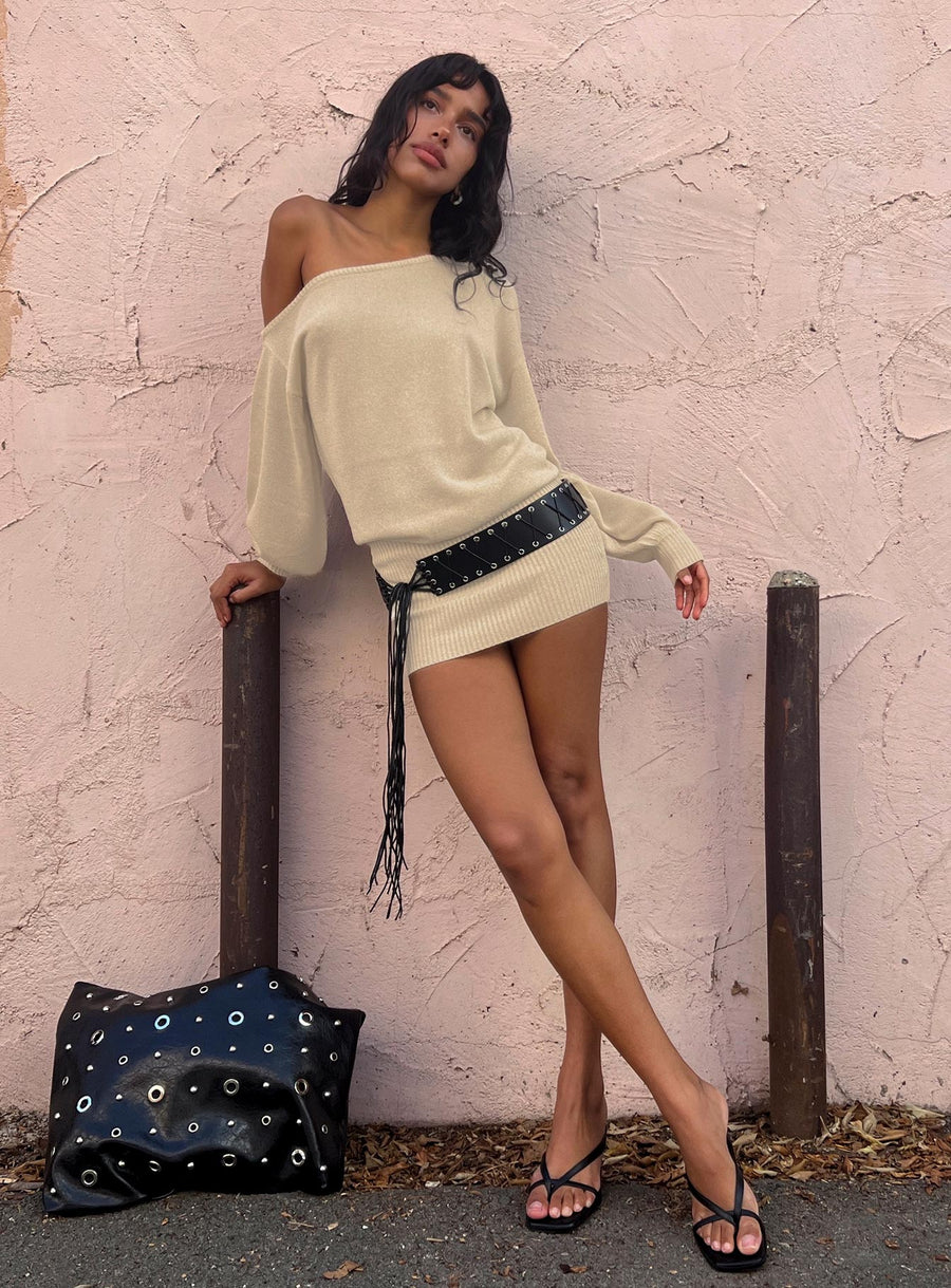 Johannah Off Shoulder Long Sleeve Knit Mini Dress Gold · photo 11