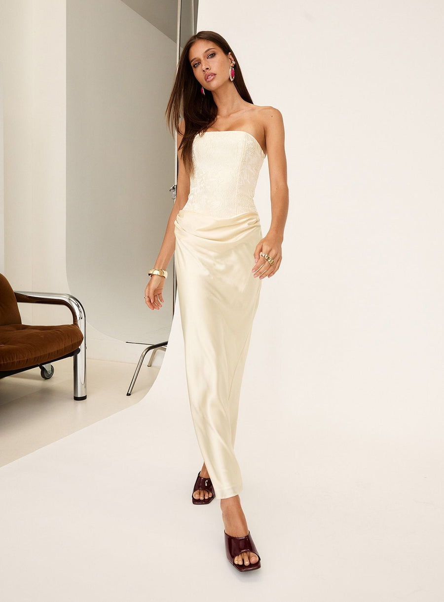 Jenevieve Strapless Drape Maxi Dress Lemon · photo 9