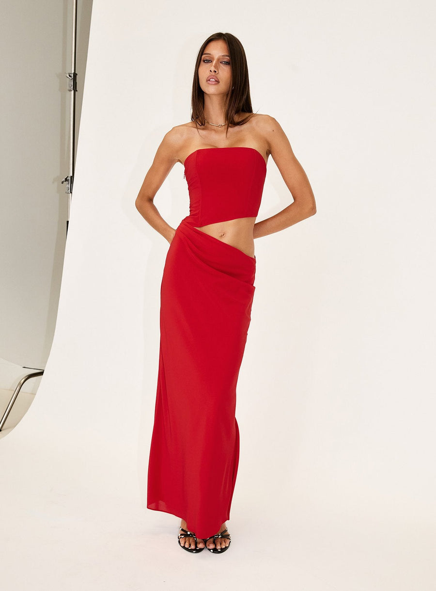 Jasira Strapless Drape Maxi Dress Bold Red · photo 8