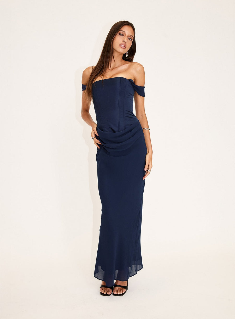 Joslyne Off Shoulder Corset Maxi Dress Navy · photo 8