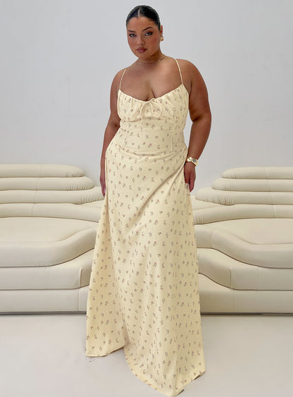 Members Only Maxi Dress Yellow Floral Curve