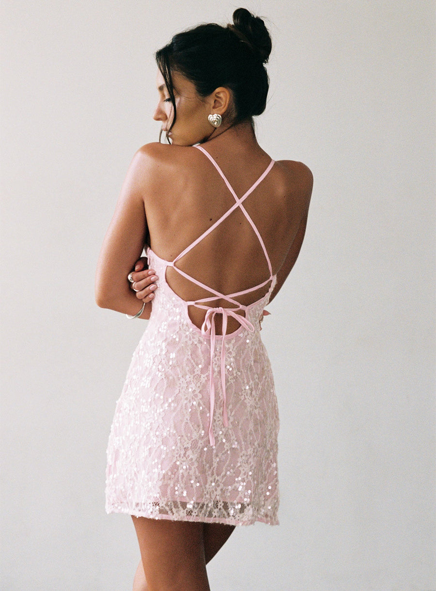 Disco Lights Sequin Lace Mini Dress Pink · photo 10