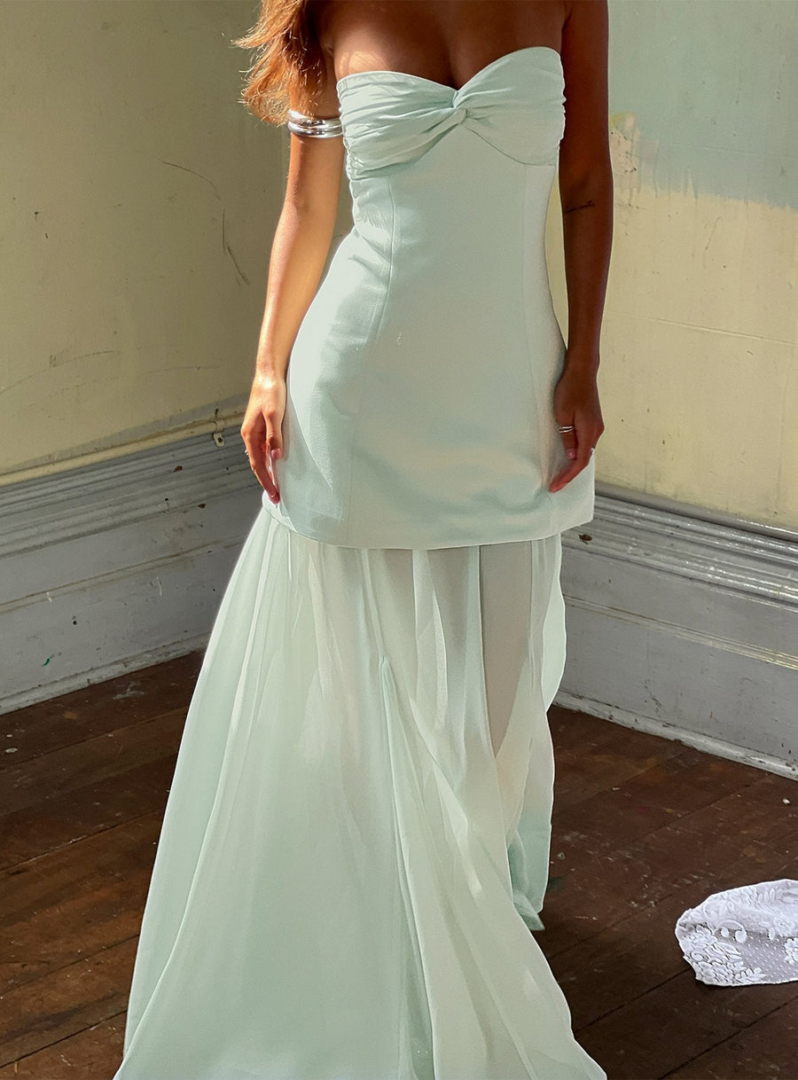 Flashy Sheer Chiffon Strapless Maxi Dress Green · photo 8