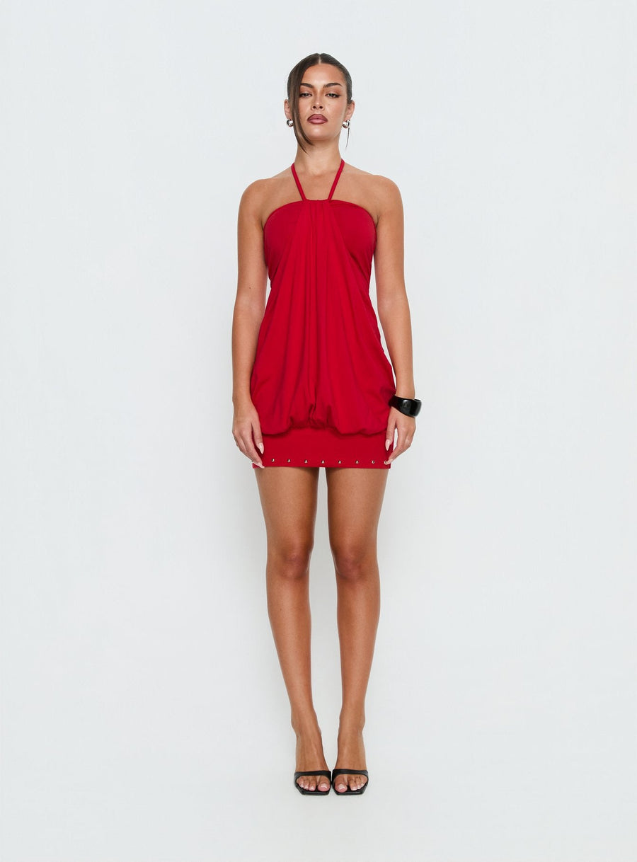 Jordonna Gathered Halter Mini Dress Red · photo 8