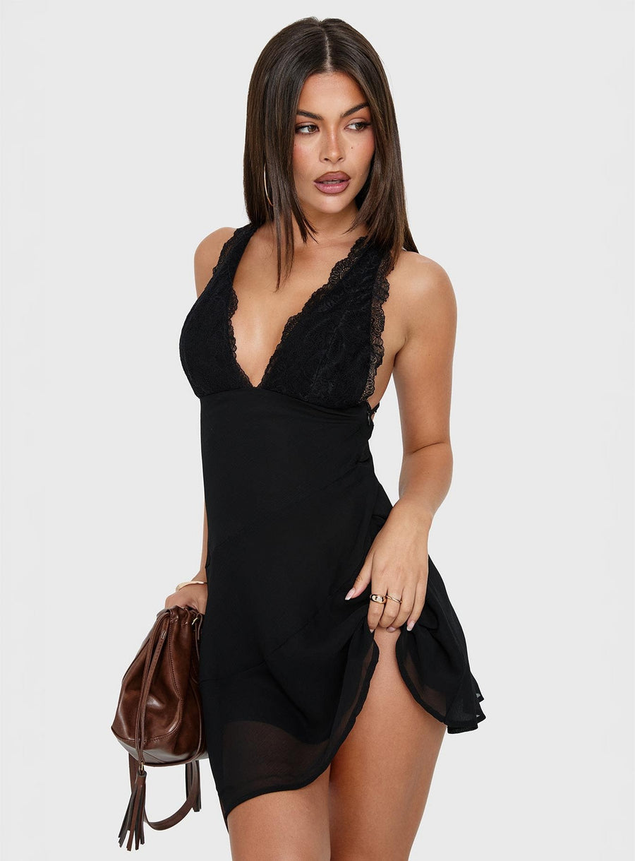 Edeni Lace Splice Halter Mini Dress Black · photo 8