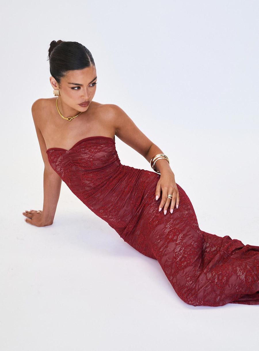 Hailees Lace Strapless Maxi Dress Red · photo 8