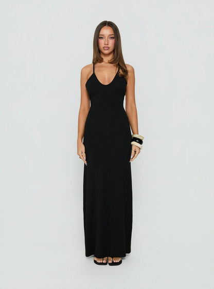 Pasita Halter Tie Up Maxi Dress Black