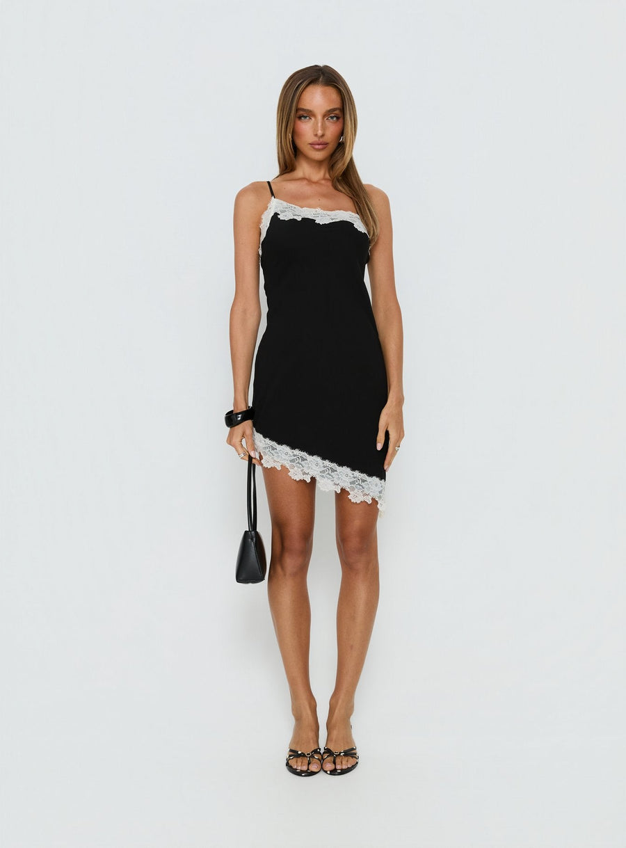 Esadora Lace Asymmetrical Mini Dress Black / Cream · photo 8